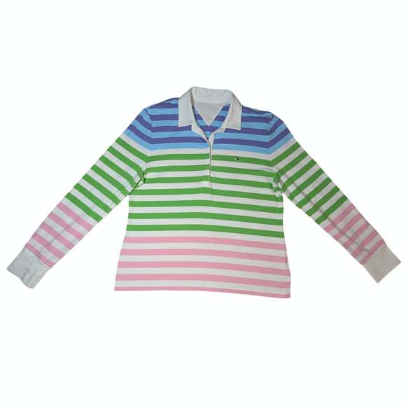 Tommy Hilfiger Tops - Vintage/Y2K Tommy Hilfiger Striped Long Sleeve Rugby Shirt Polo Top Size Medium